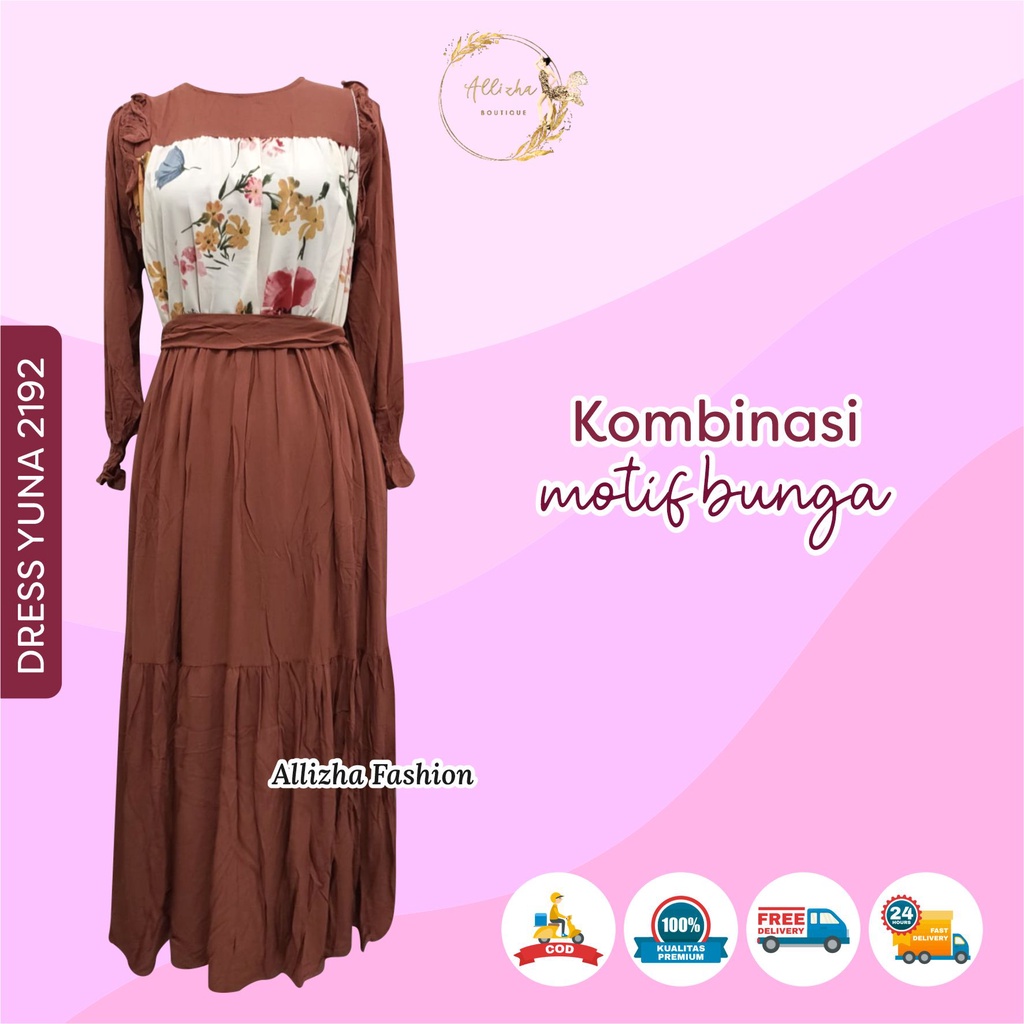 Dress Yuna 2192 Gamis Pantai Dan Pesta Motif Bunga Bunga Bahan Catton Import Terlaris By Allizha Fas