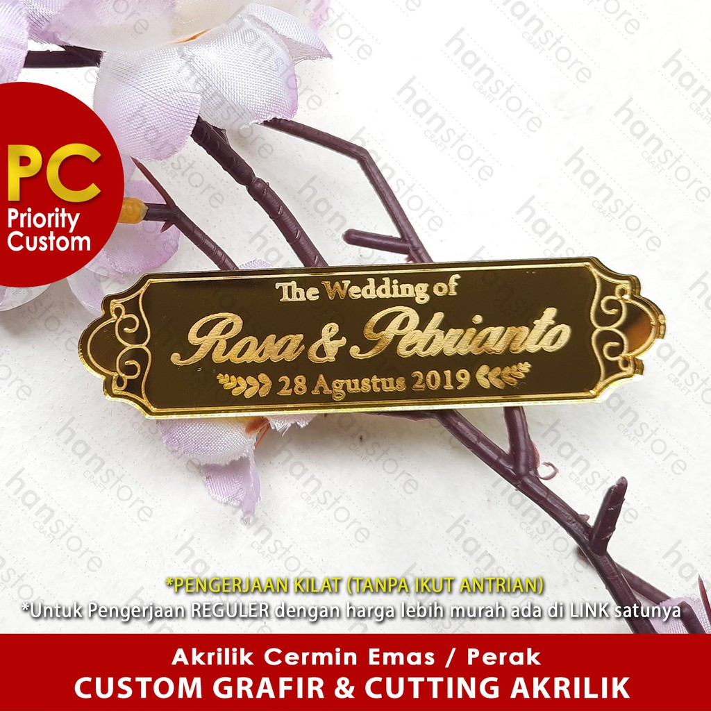 PC EXPRESS PO Nama Tanggal Nominal Text CUSTOM GRAFIR Cutting Akrilik Cermin Emas / Perak Mahar