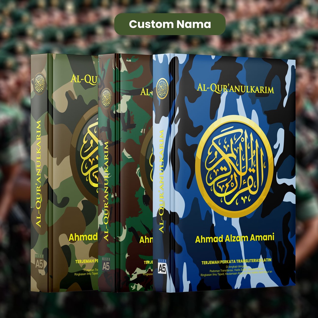 CUSTOM COVER AL-QURAN  TEMA TNI ukuran A5 l Quran Custom tulis nama A5 ; Al-Quran Unik