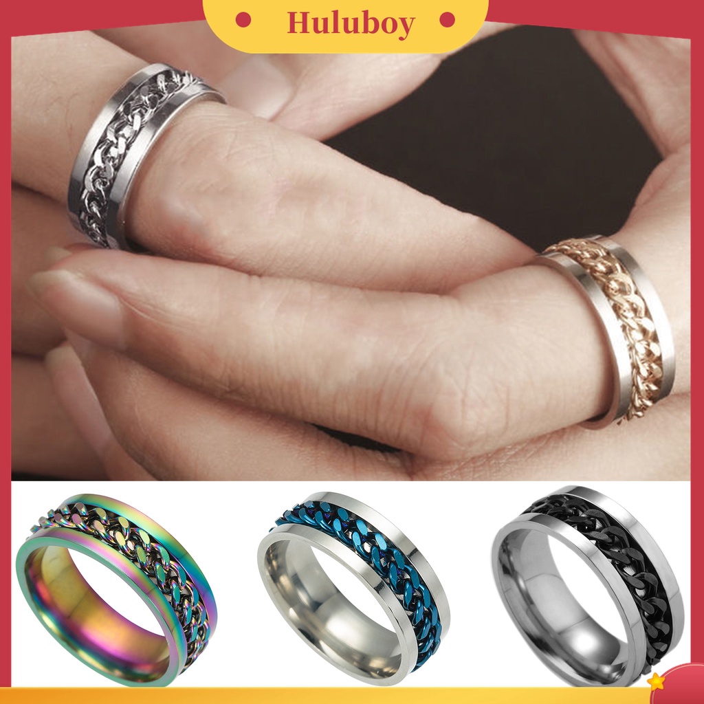 Huluboy Cincin Spinner Bahan Stainless Steel Warna-Warni Gaya Punk Untuk Pria
