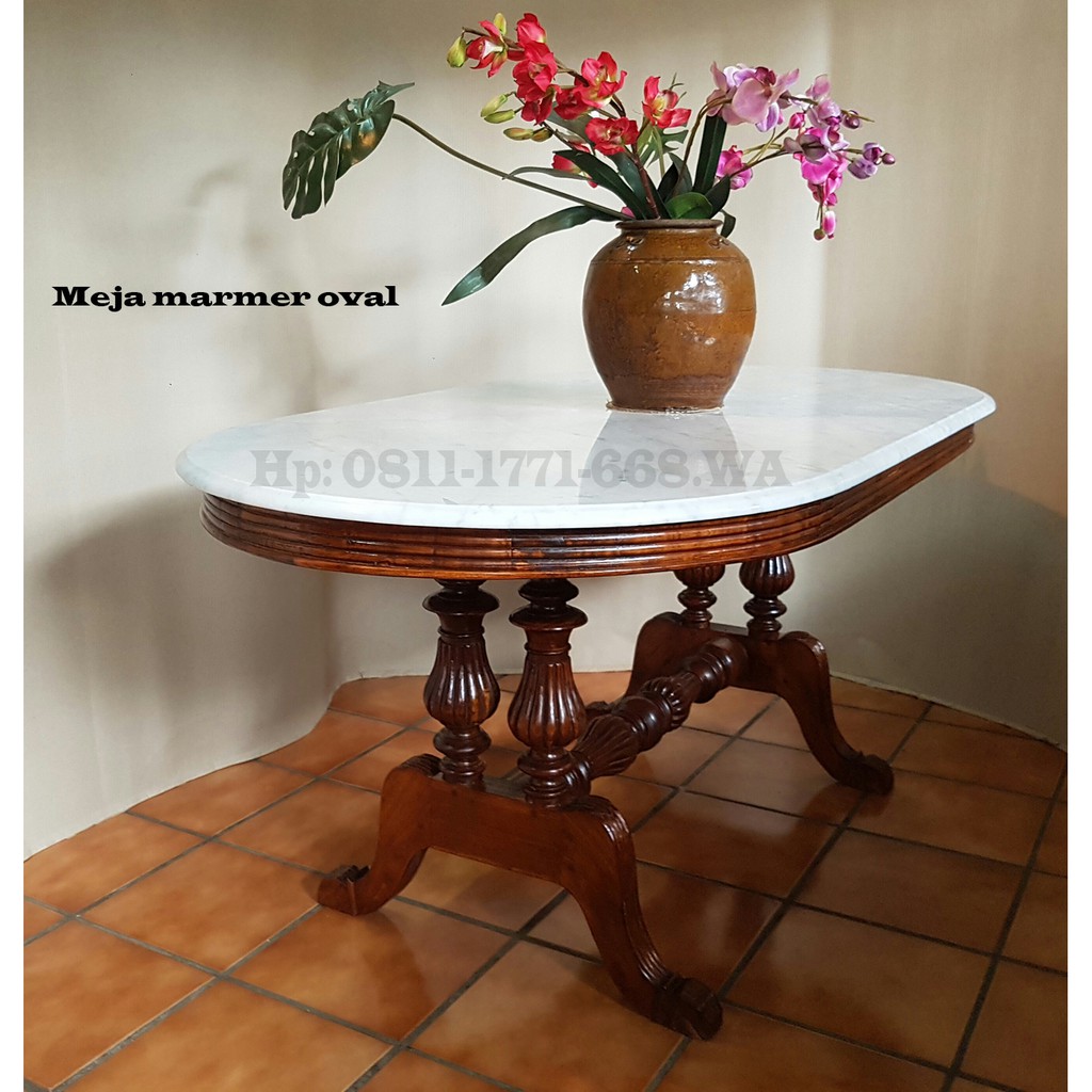 Meja makan oval marmer Antik 90 x 170cm