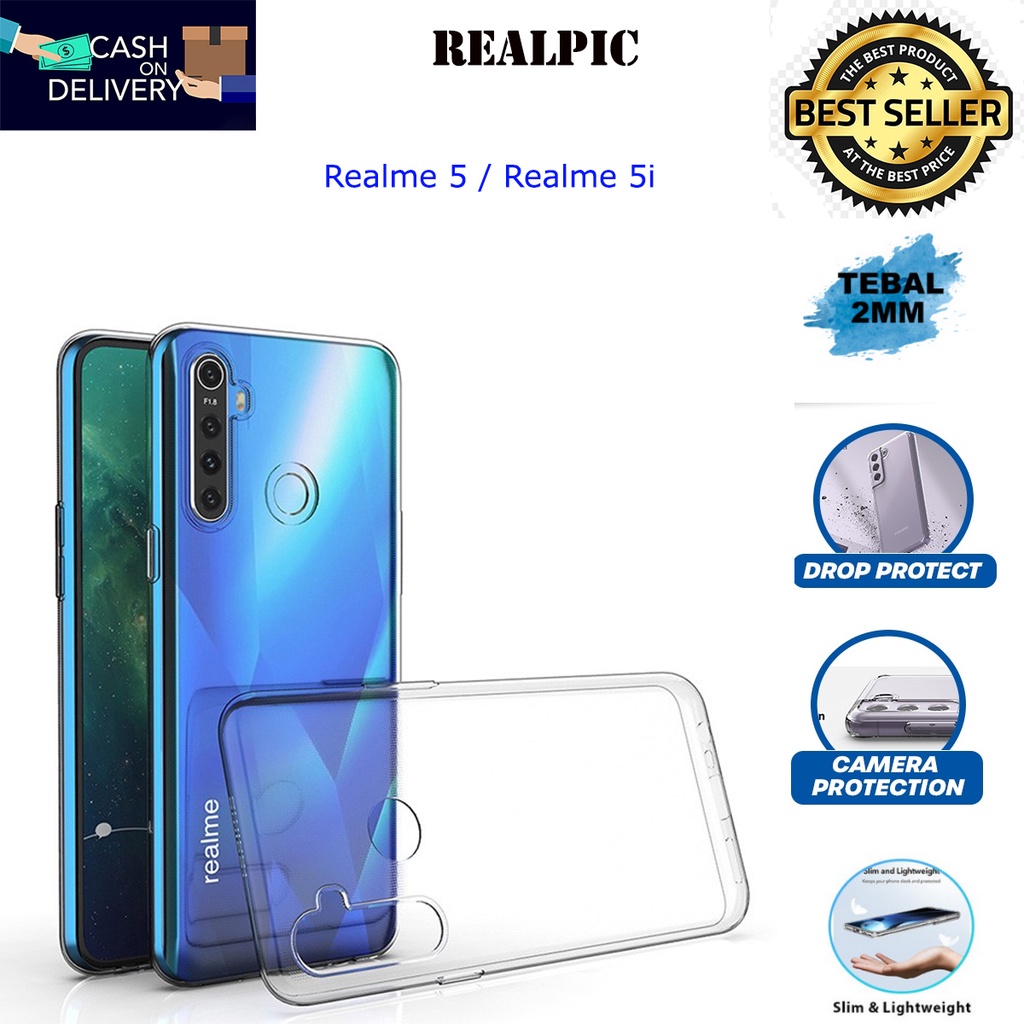 Case REALME 5 / REALME 5i Casing Clear HD KETEBALAN 2MM BENING TRANSPARAN TPU Premium Softcase