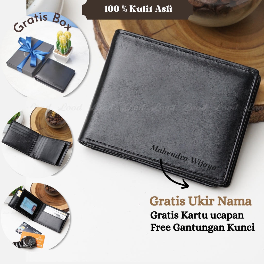 DOMPET LANDSCAPE PRIA KULIT ASLI ORIGINAL 100% KEREN LIPAT PENDEK WALLET - GRATIS CUSTOM UKIR NAMA