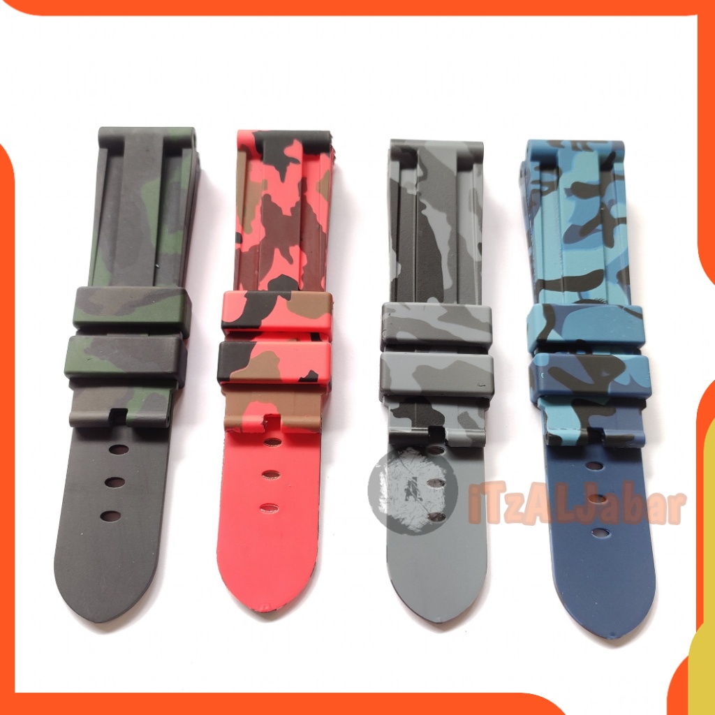 Tali jam tangan Karet 24mm motif army tentara Rubber strap Non buckle