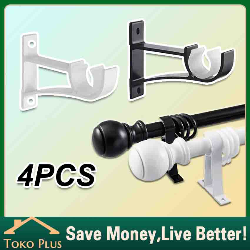 4Pcs/Set Tiang Gorden Bracket Kaki Double Gorden Rel Kaki Penyangga Tiang Batang Gorden Rawatan