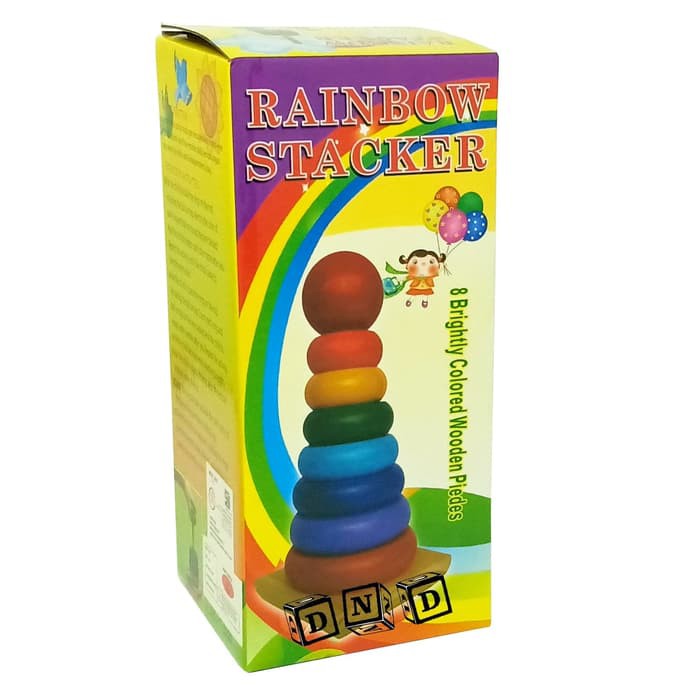 MAINAN EDUKASI ANAK RAINBOW STACKER MENARA DONAT KAYU PELANGI BY AGEN MAINAN - AM 0354