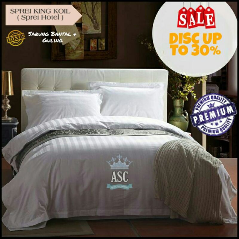 Sprei King Koil Seprai Hotel Kingkoil Cover Sping Bed Matras Bahan Dobby Premium Warna Putih Uk. 90