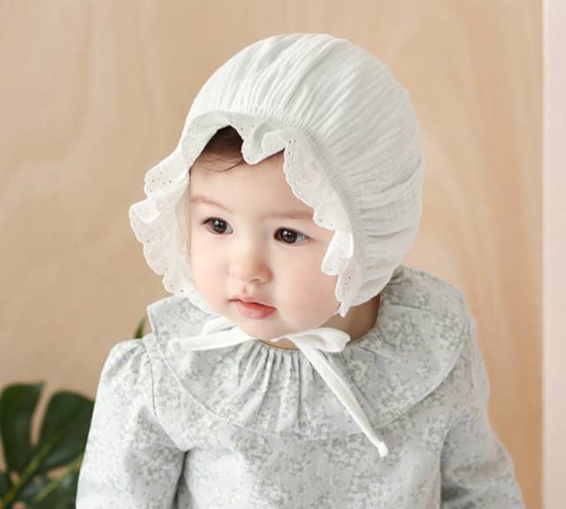 [meandboss] TP14/21-Topi Kupluk Bonet Noni Anak Bayi Perempuan Ruffle Renda Katun