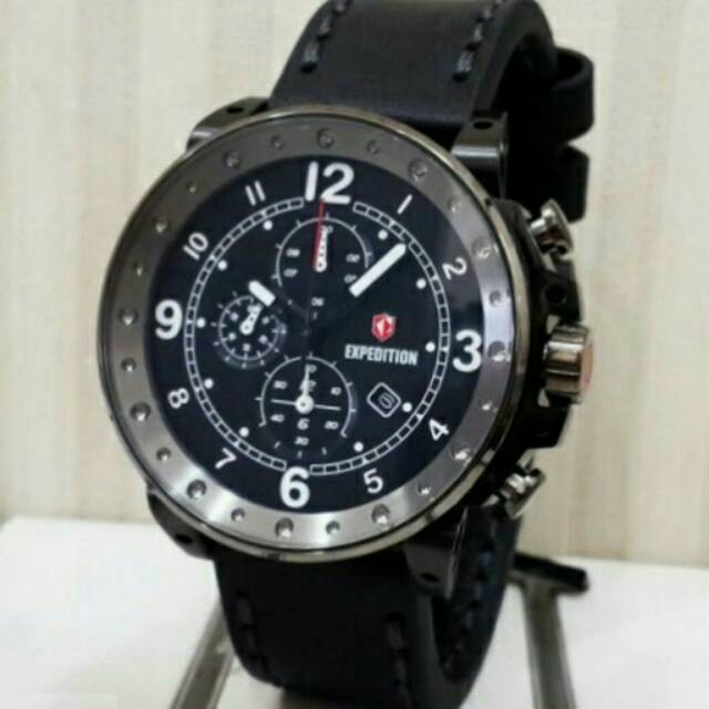 Jam Tangan Keren Sporty Expedition E 6681 Leather Full Black Original Garansi Resmi