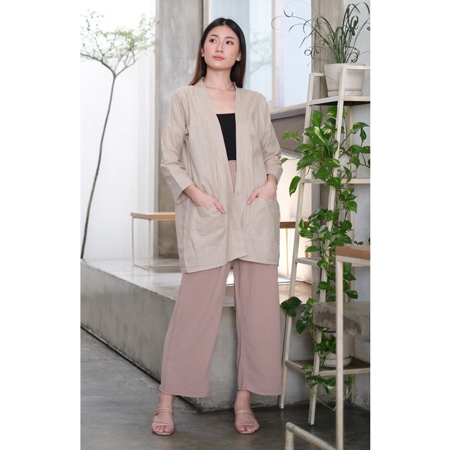 Cardigan Wanita Bella, Outer Linen Oversize