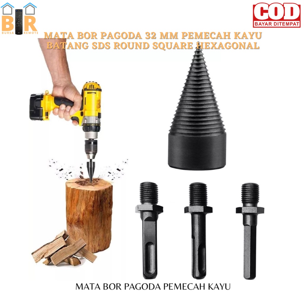 Mata Bor PAGODA PEMECAH KAYU 32mm Batang SDS Round Square HEXAGONAL