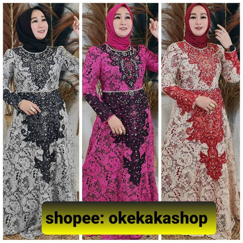 Baju Gamis Pesta Brokat Mewah Muslim Bibiq 30296-1 Bibiq Fashion Bahan Brukat