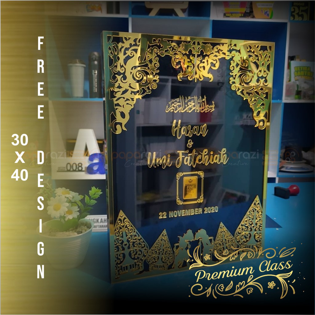 DISC% FRAME MAHAR I Box Mahar Custom Akrilik Gold Mirror Emas 30×40 Cm