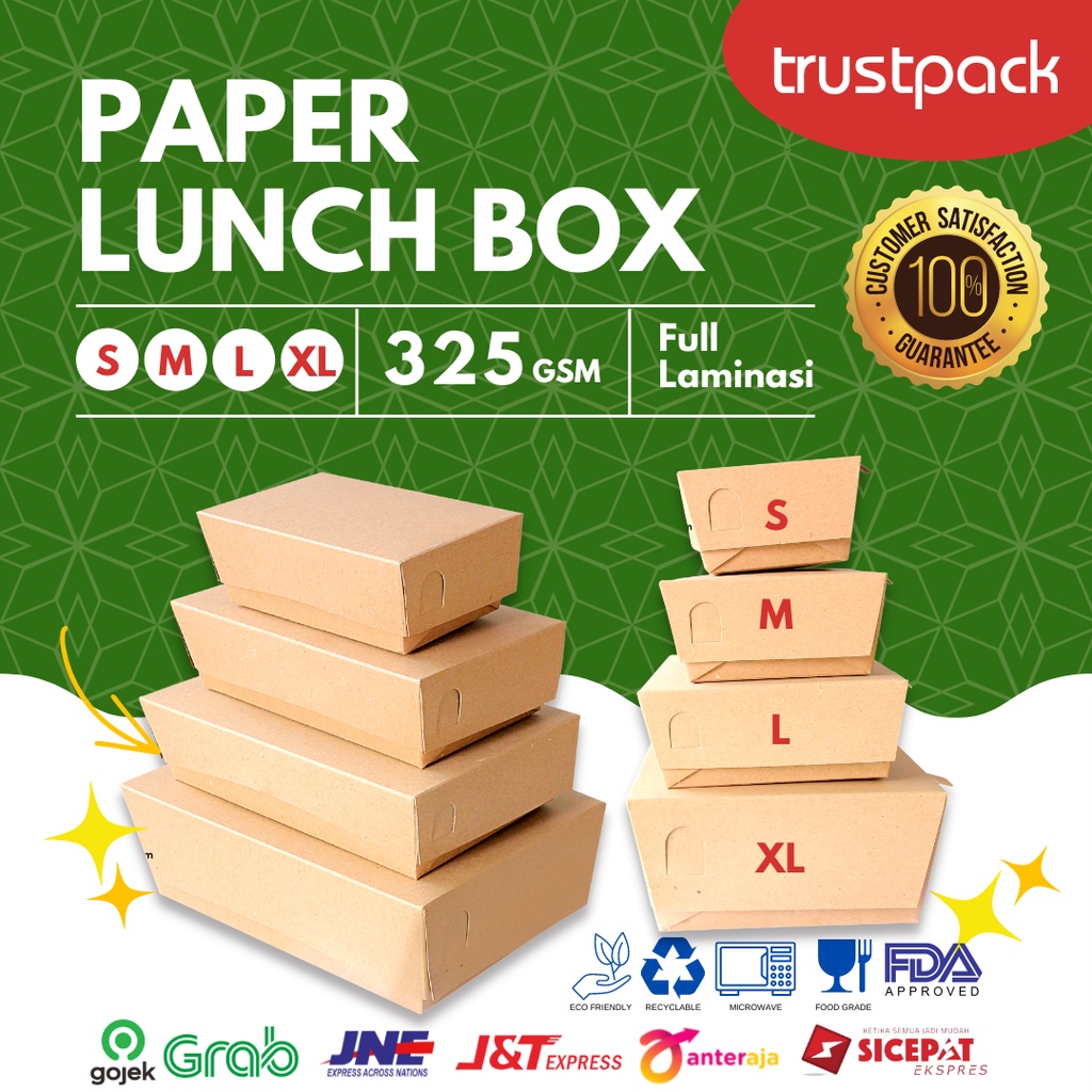 PAPER LUNCH BOX BAHAN KRAFT FULL LAMINASI SIZE S,M,L,XL - LUNCHBOX