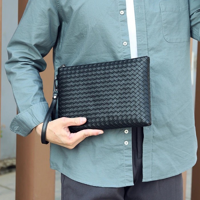 Business Clutch Kulit Leather Handbag Woven Turin Tas Tangan Pria Wanita