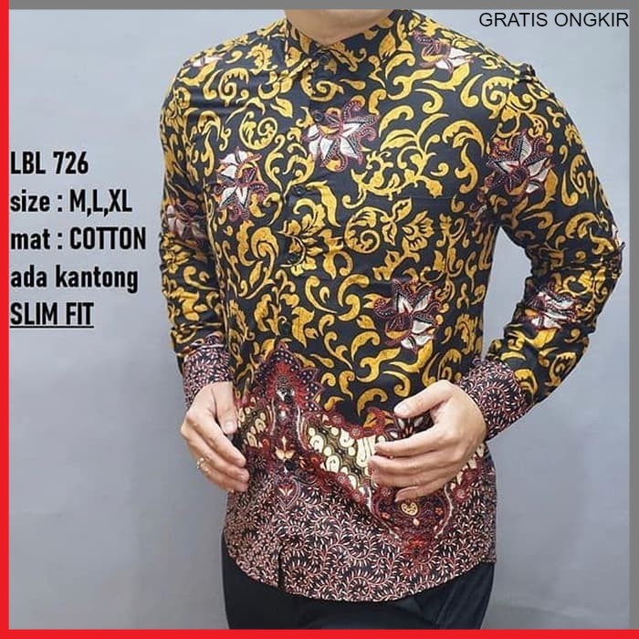 KEMEJA PRIA BATIK LENGAN PANJANG HEM BAHAN KATUN HALUS 40S LBL 726 BAJU MODERN MEWAH SLIMFIT SLIM FIT BY JAKARTA