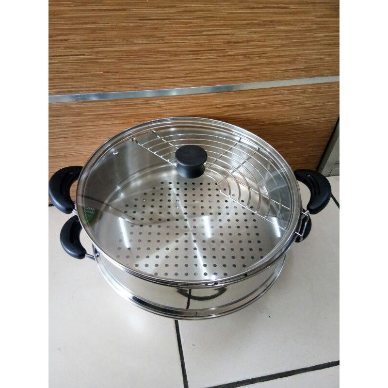 BIMA ORIGINAL Seri Eksport Wok & Steamer / Wajan & Kukusan Set 32cm Stainless Steel