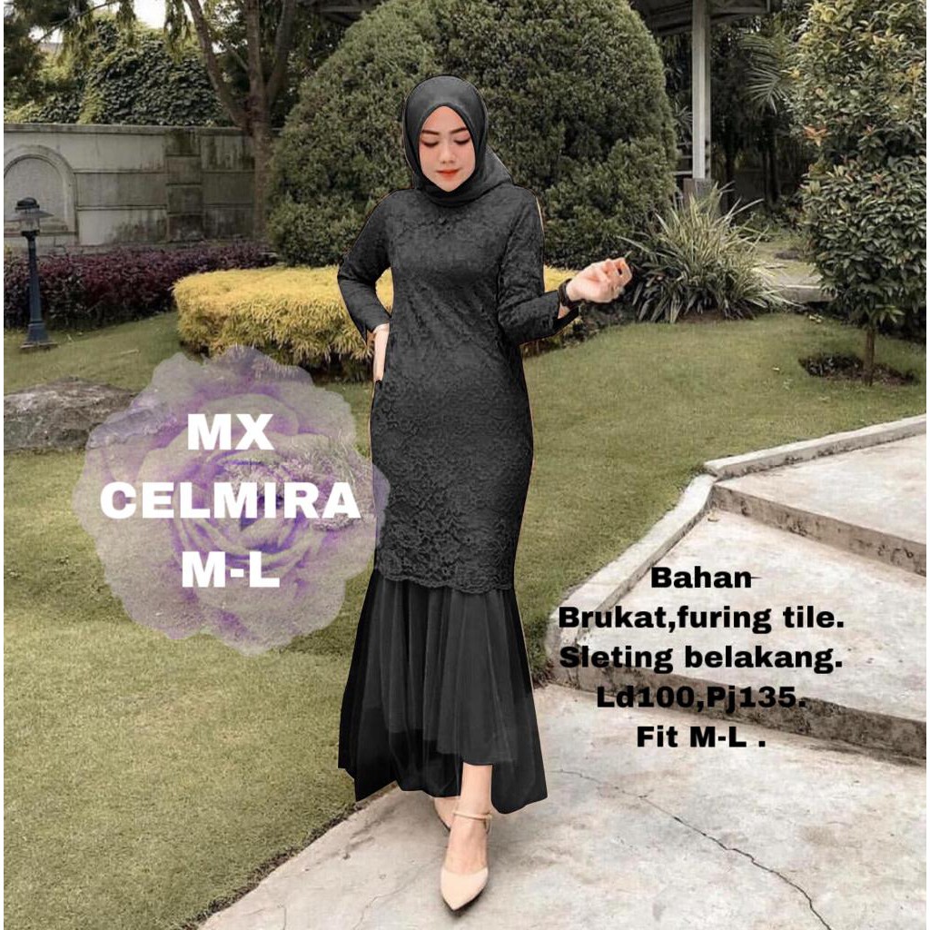 indobest mx CELMIRA BRUKAT MAXY TILE / GAUN PESTA WANITA LENGAN PANJANG FORMAL