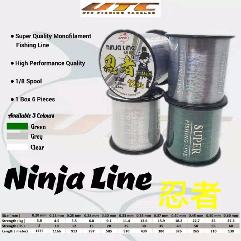 Senar Pancing Ninja Line 1/8 Spool UTC Fishing Tackle, Tersedia 15, 20, 25, 30, 35, 40, 50, 55, 60lb