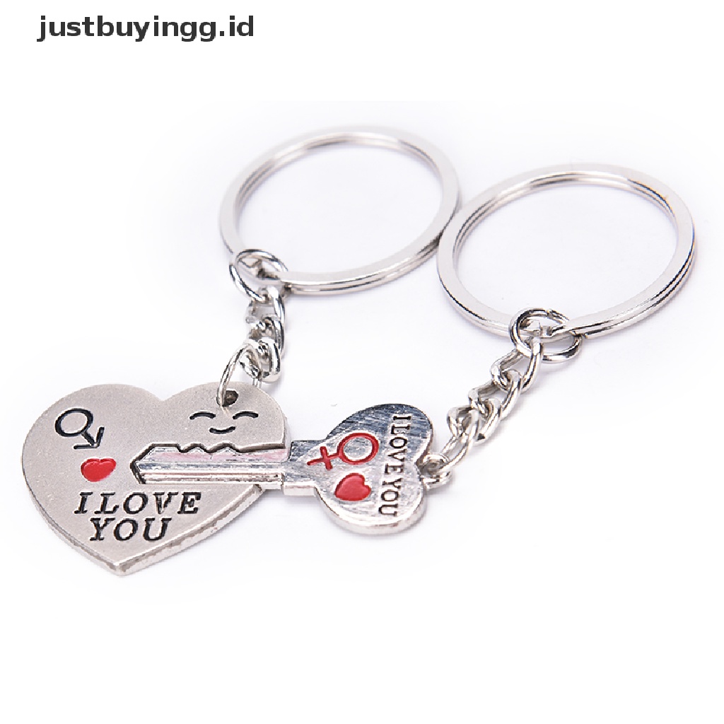 [justbuyingg.id] 1 Pair I LOVE YOU Letter Keychain Heart Key Ring Souvenirs Valentine's Day Gift ID