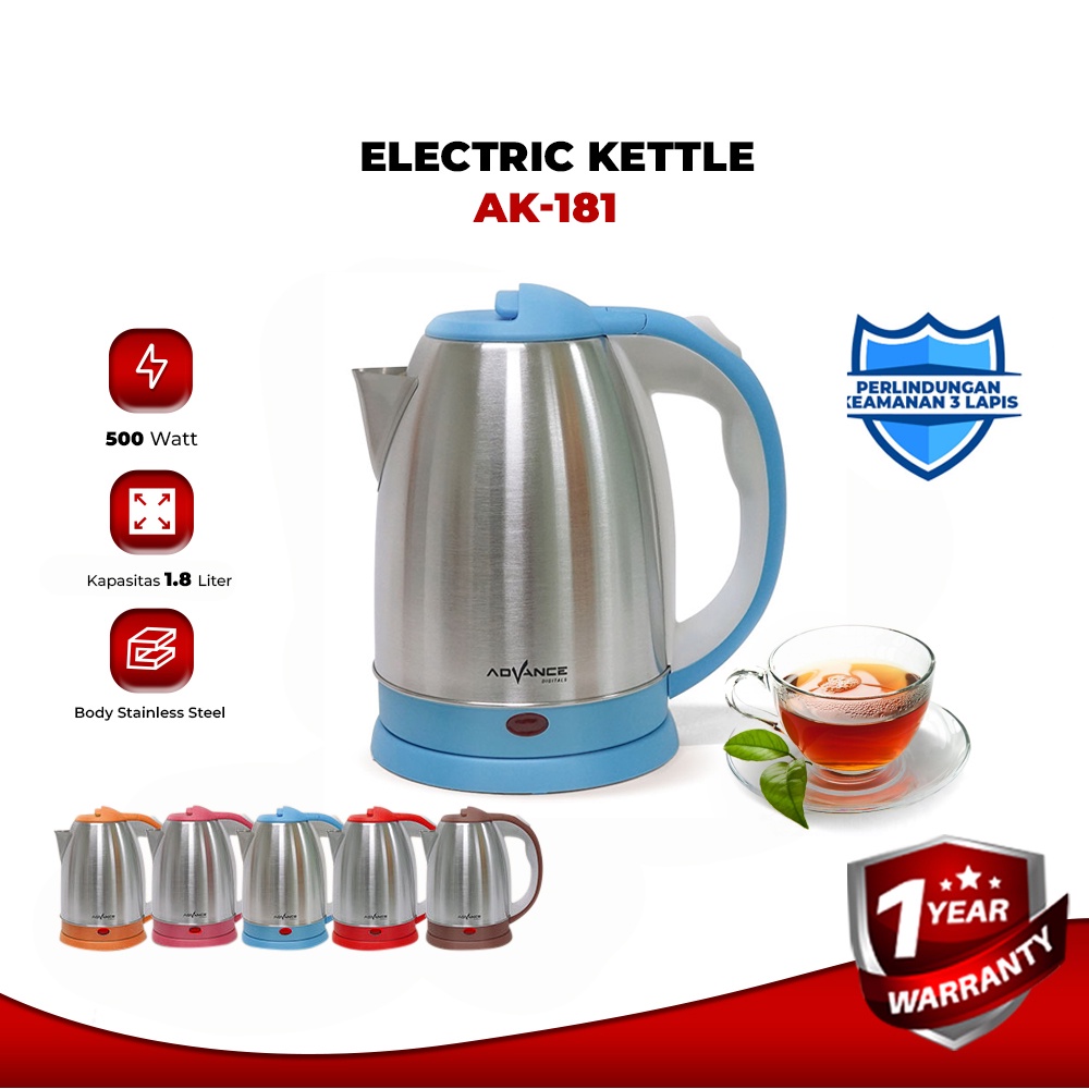 Advance Digitals AK-181 Kettle listrik teko listrik kapasitas 1,8 liter Hemat Listrik I Varian Warna