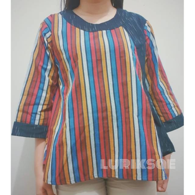 Blouse Lurik Pelangi Kombinasi Gerimis Hitam