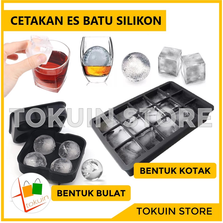 Cetakan Es Batu Silikon Bulat Bola Kotak Ice Ball Cube Tray Silicone