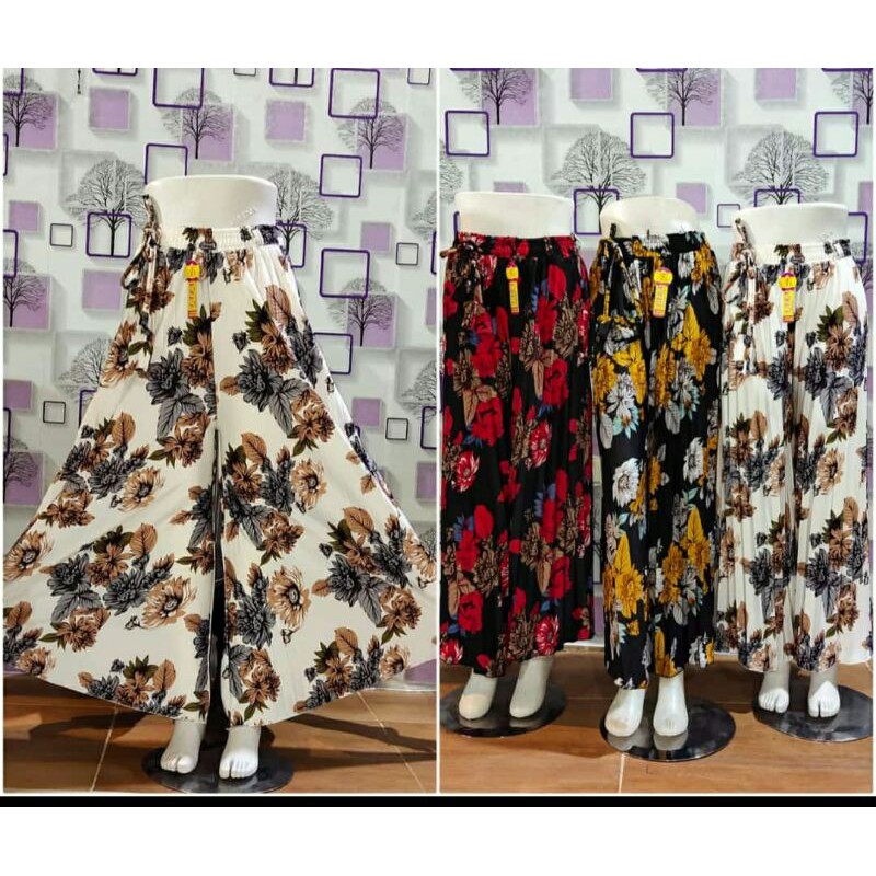 Gratis Ongkir Kulot Plisket Premium Jumbo / Best Seller Celana Kulot Jumbo Motif Bunga