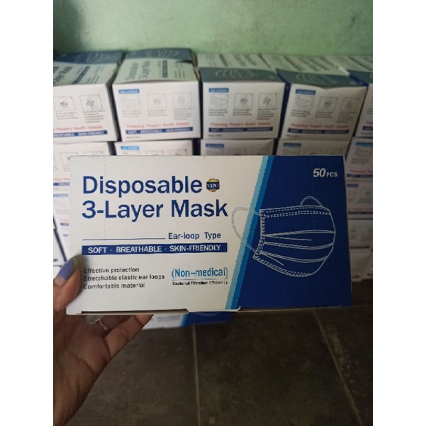 MASKER 3 PLY / SURGICAL MASK / DISPOSABLE MASK / MASKER MULUT ISI 50pc