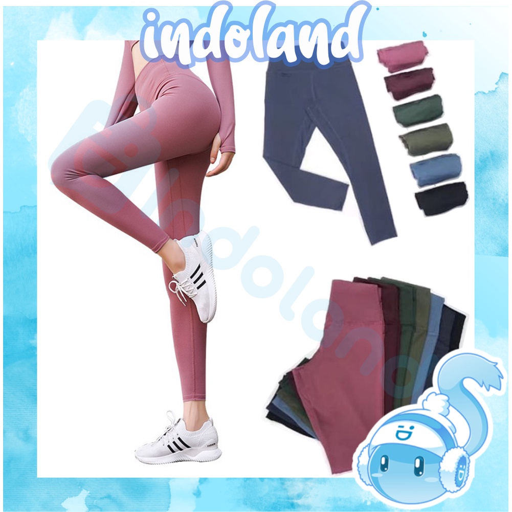 ☀ INDOLAND ☀ Yoga Legging Celana Olahraga Wanita High Waist Polos Gym &amp; Fitness &amp; Yoga &amp; Running B071