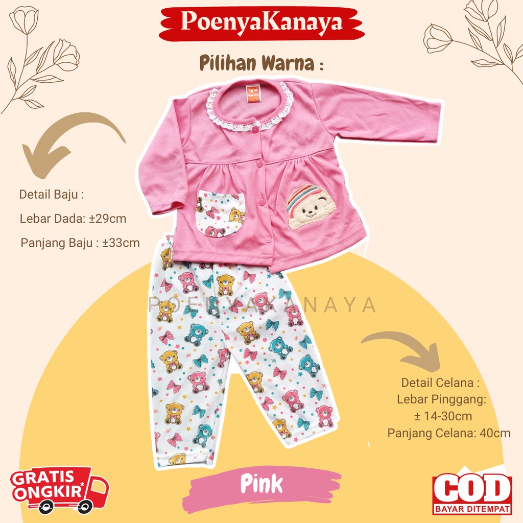 Setelan Baju Bayi Piyama Bayi Panjang Perempuan Beruang Pelangi Angela Kids 6-18 bln SPY96