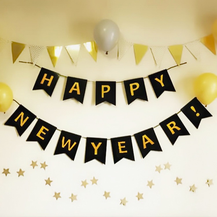 Banner Bunting Desain Happy New Year Untuk Dekorasi Pesta