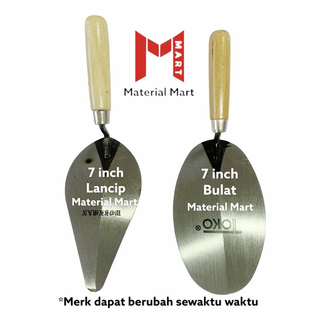 Sendok Semen Lancip Kayu 7 Inch | Sendok Adukan Bulat 7” | Alat Aduk | Material Mart