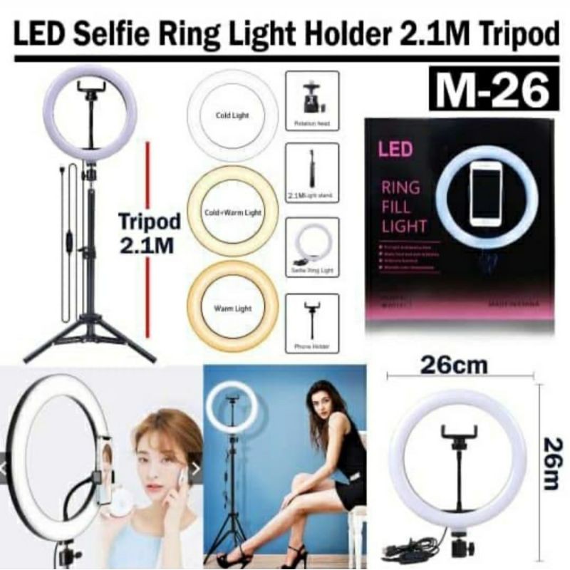 26cm Ring Light LED 26 With Grip Tripod 210 Cm 2.1 M Lampu Vlog Tik Tok