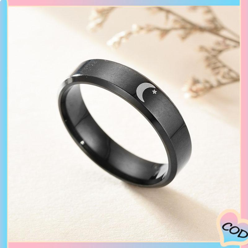 COD❤️ Simple Moon Sun Couple Trendy Wide Love Rings Hadiah Indah untuk Pacar Pacar di Hari Valentine-A.one