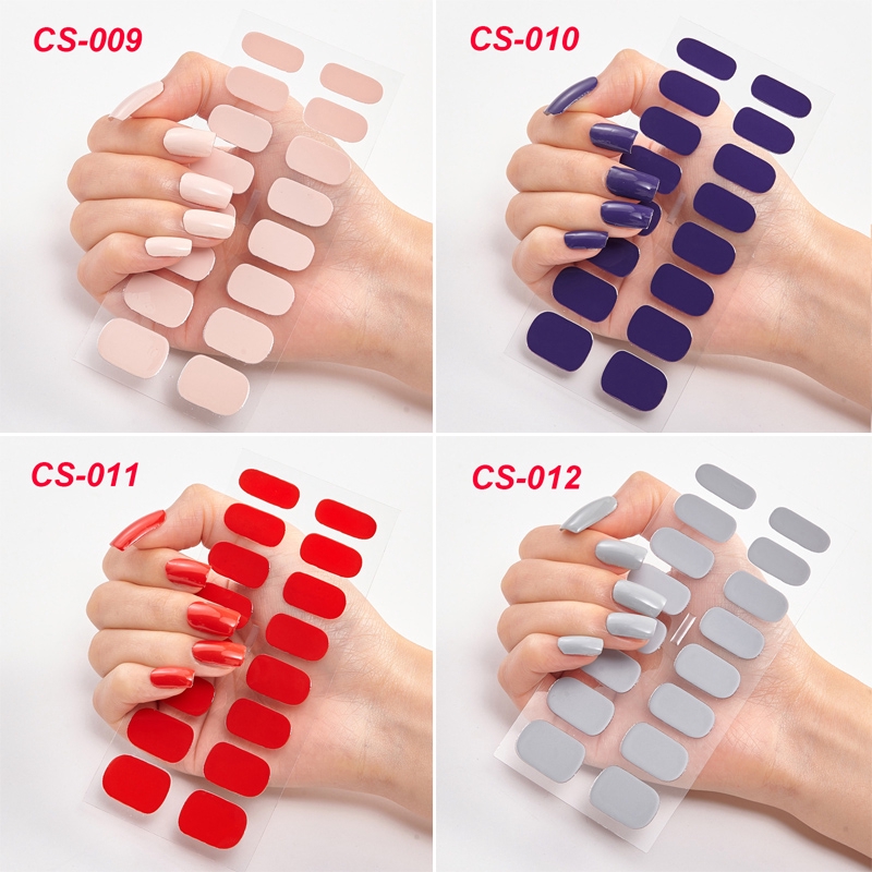 Cs001-020 16pcs/lembar Stiker Kuku Palsu Warna Polos Untuk Diy Nail Art