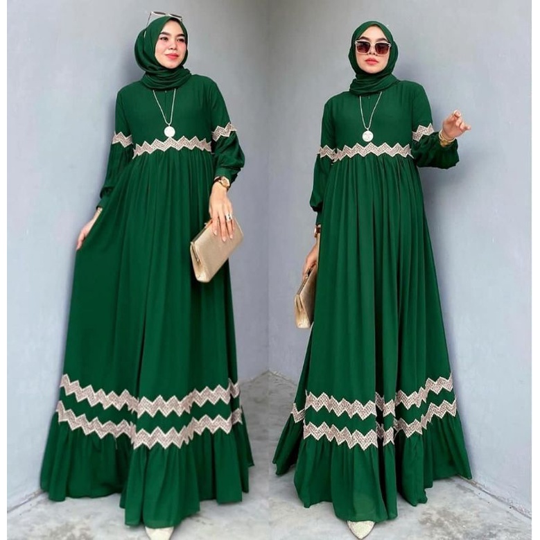 Danik zigzag maxy ceruty polos renda dress