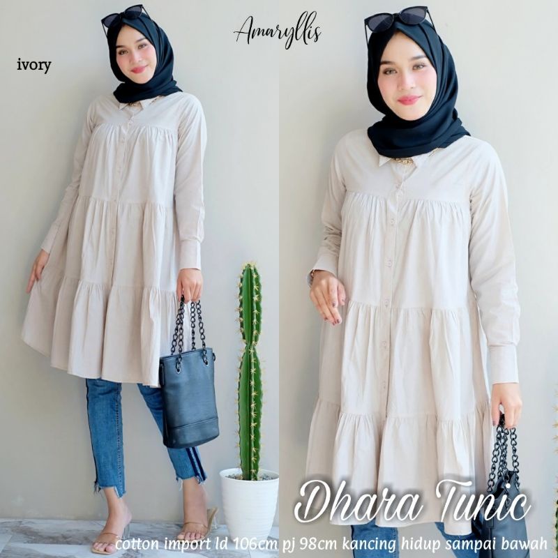 (dhara tunik) atasan blouse kemeja wanita bahan katun import