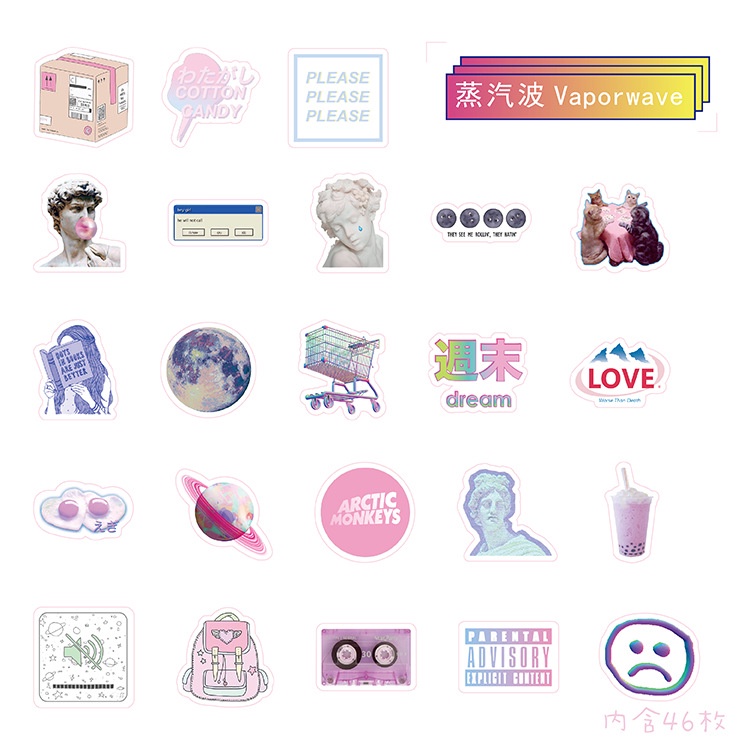 46pcs / set Stiker Motif Kartun Burung / Bulan Warna-Warni Untuk Dekorasi Album / Case Handphone Diy