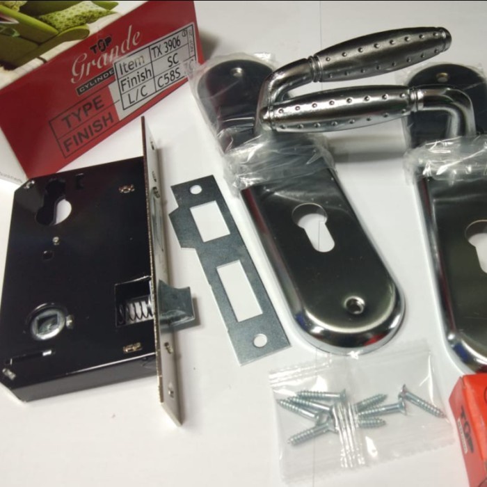 KUNCI PINTU HANDLE KUNCI GAGANG PEGANGAN BODY PINTU TOP GRANDE TX 3906 SC  SILVER ELEGAN BERKUALITAS/KUNCI PINTU TOP GRANDE MEDIUM KOMPLIT SET/HANDLE GAGANG PEGANGAN PINTU