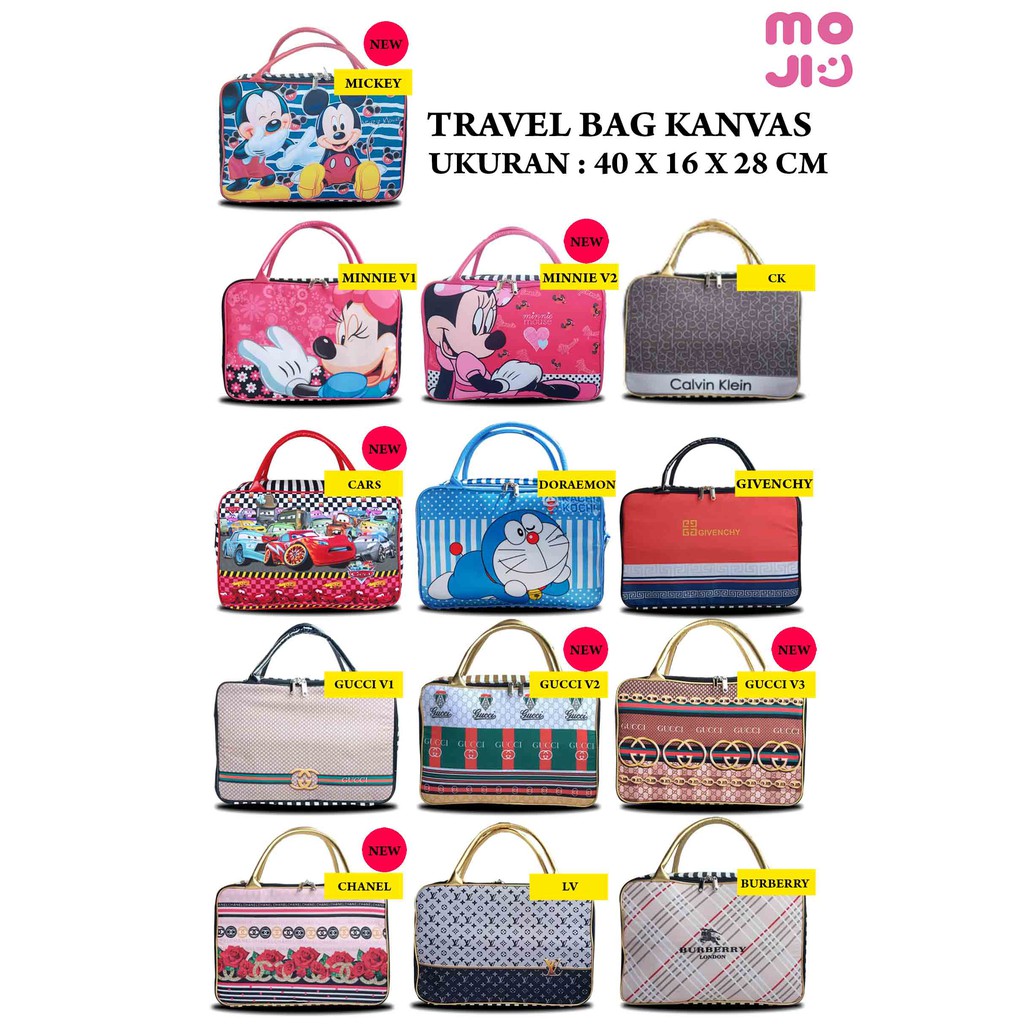 Tas mudik Tas travel bag bahan kanvas motif karakter anak tas selempang koper besar Moji 1