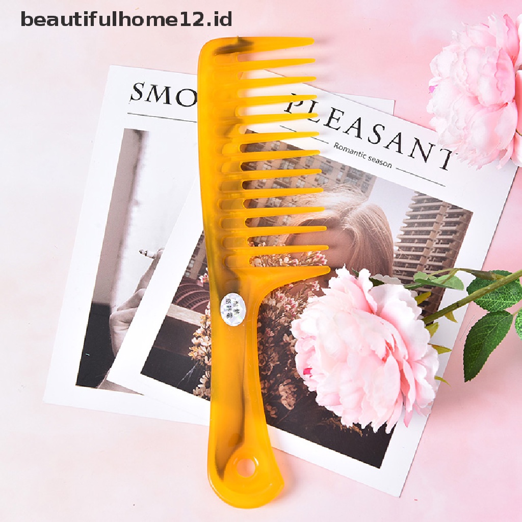 【beautifulhome12.id】 1pc wide tooth handle hairdressing salon antistatic plastic hair comb detangling  .