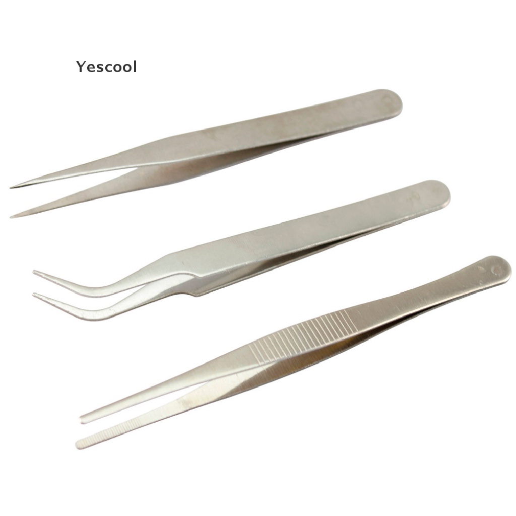 Yescool 3pcs Pinset Presisi Bahan Stainless Steel Untuk Reparasi Elektronik