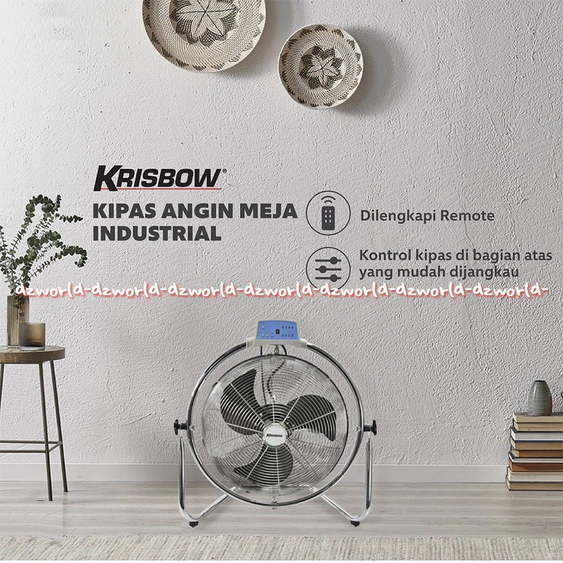 Krisbow Table Fan Kipas Angin Meja Industrial 45cm 3 Kecepatan Kipas dengan Remote Bahan Besi Stainless Steel