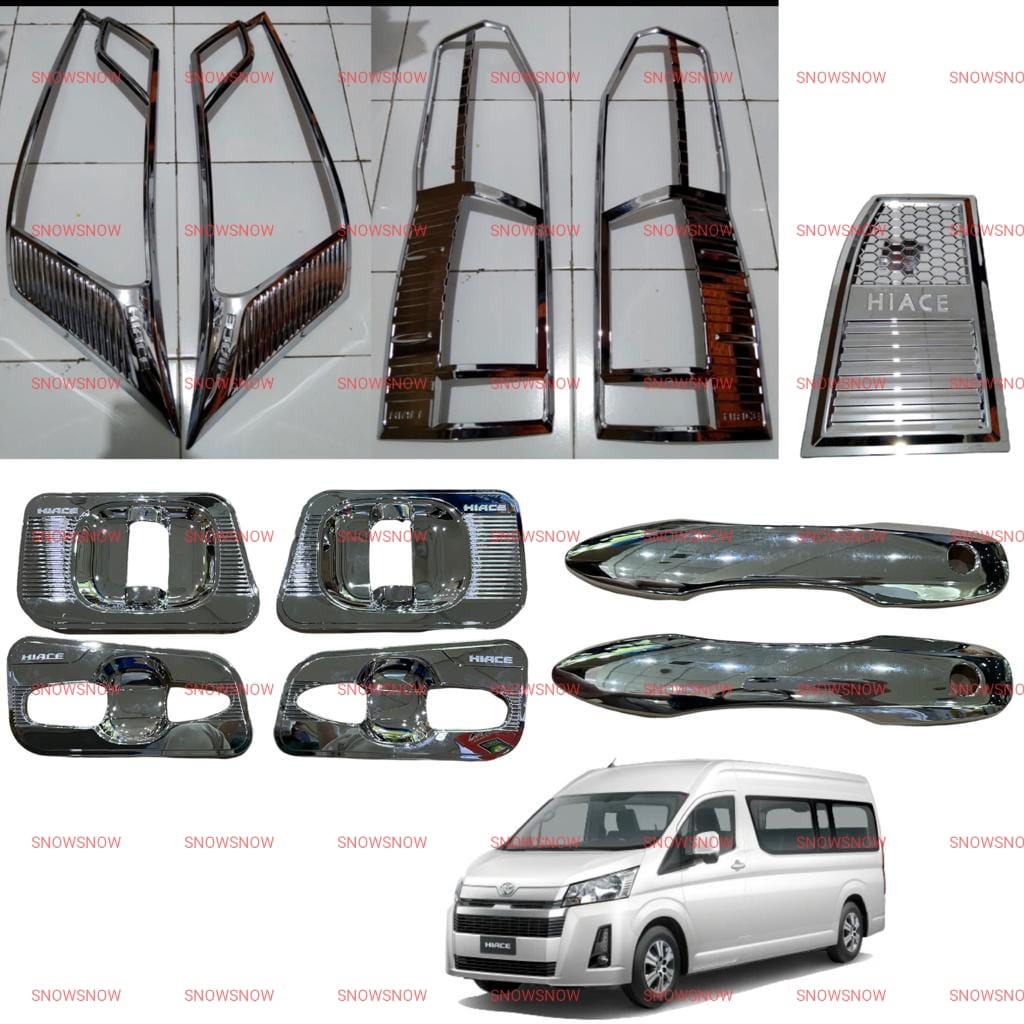 Paket Garnish Lampu Depan Belakang Outer Handle Tank Cover Hiace 2020 2022 Chrome