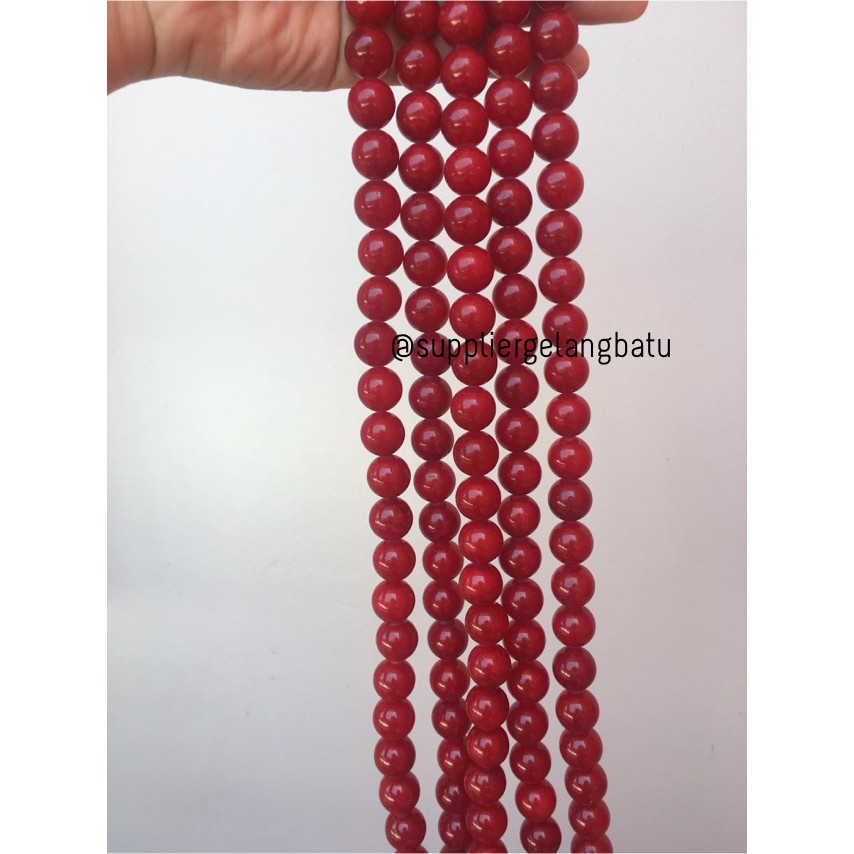 batu red ruby 14mm coral agate merah onyx kilap aksesoris fashion akik beads bracelet fashion jewel