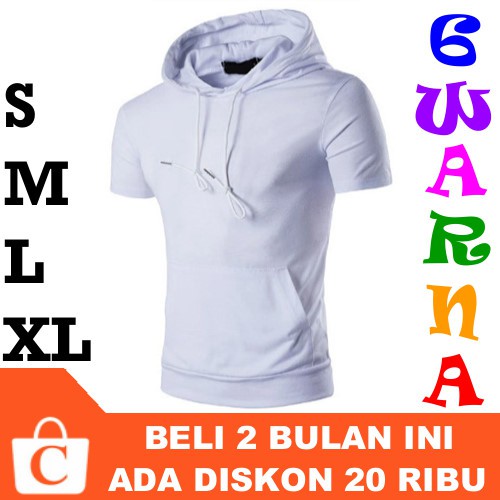S M L XL Hoodie Cowok Jaket Pria Sweater Laki Kaos Korea Lengan Pendek Polos PUTIH CORATCORETUDIO