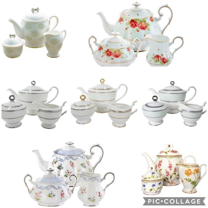 Teapot Creamer Sugar Set Fine Bone China Ceramic St Saint James shabby