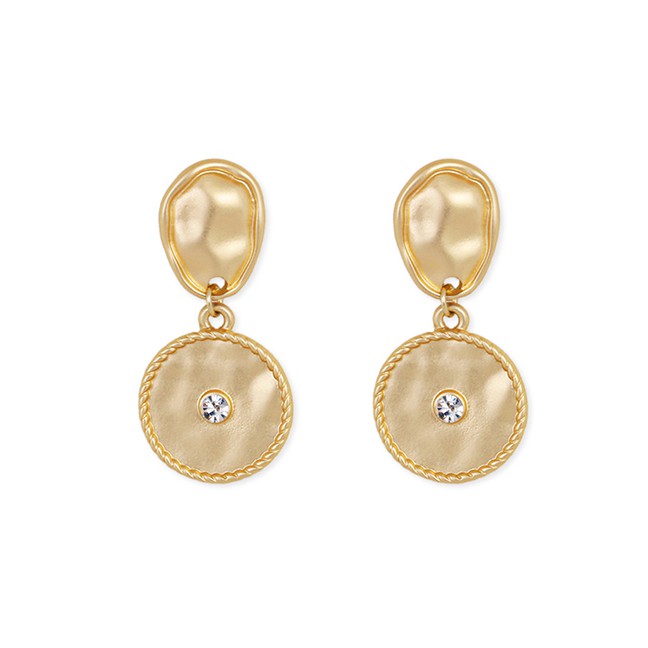 LRC Anting Tusuk Fashion Gold Diamond Round Irregular Earrings F50203