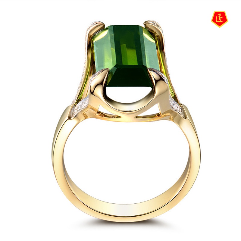 [Ready Stock]Luxury Elegant Fully-Inlaid Green Gemstone Ring